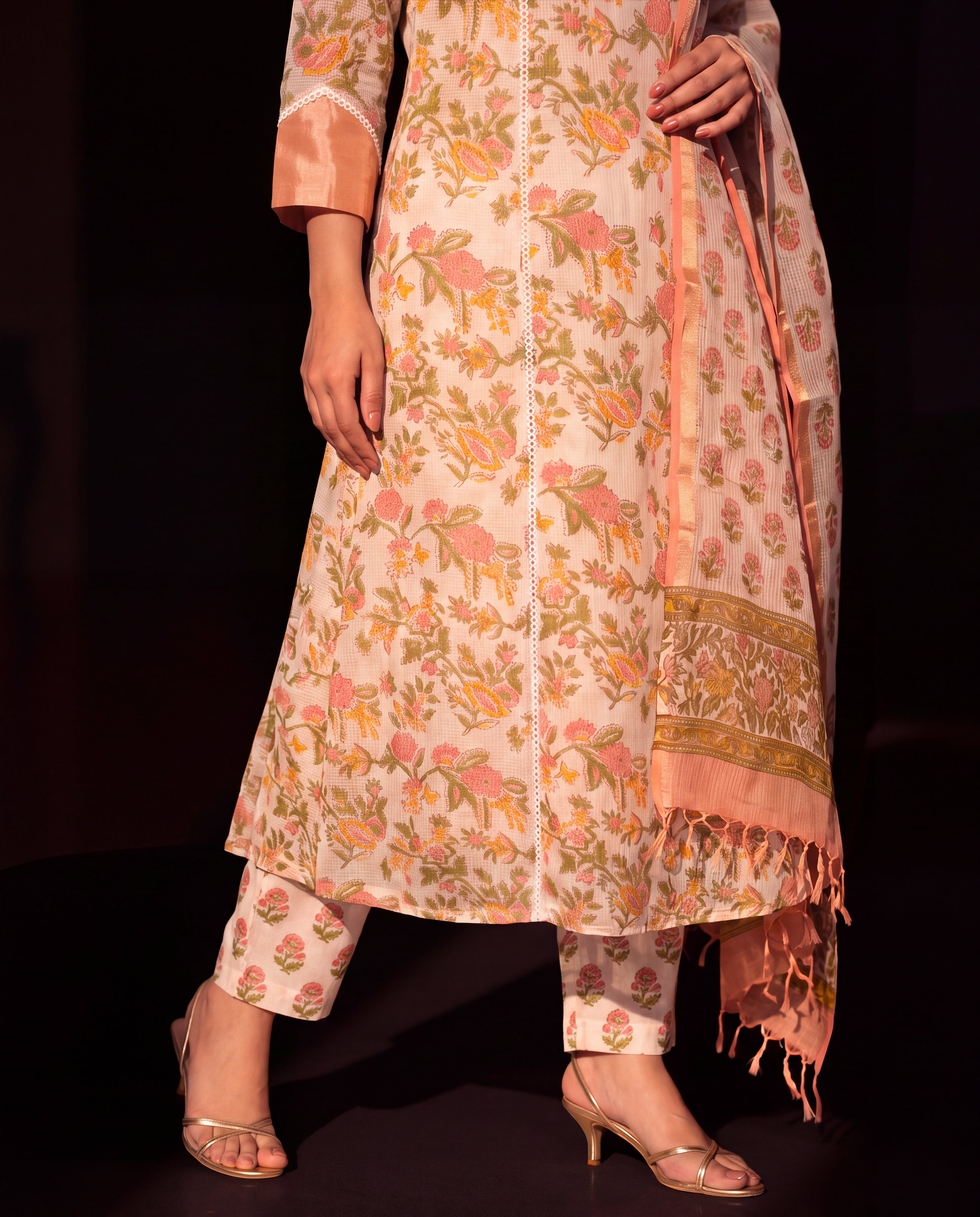 Peach Meadow Floral Flared Suit Set