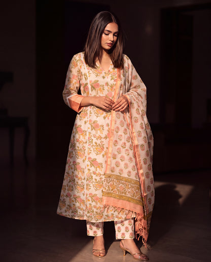 Peach Meadow Floral Flared Suit Set