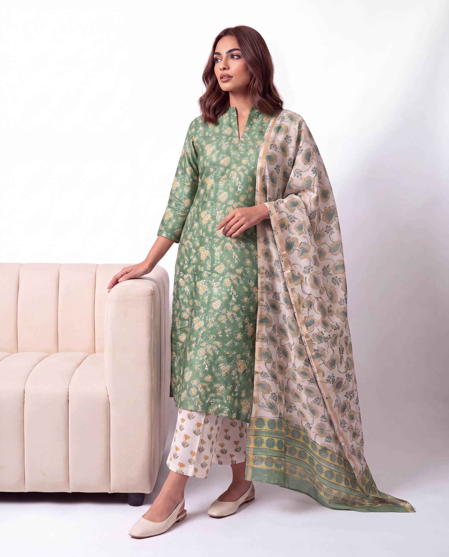 Sage Meadow Printed Chanderi Set