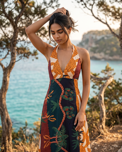Tropical Sunset Halter Dress