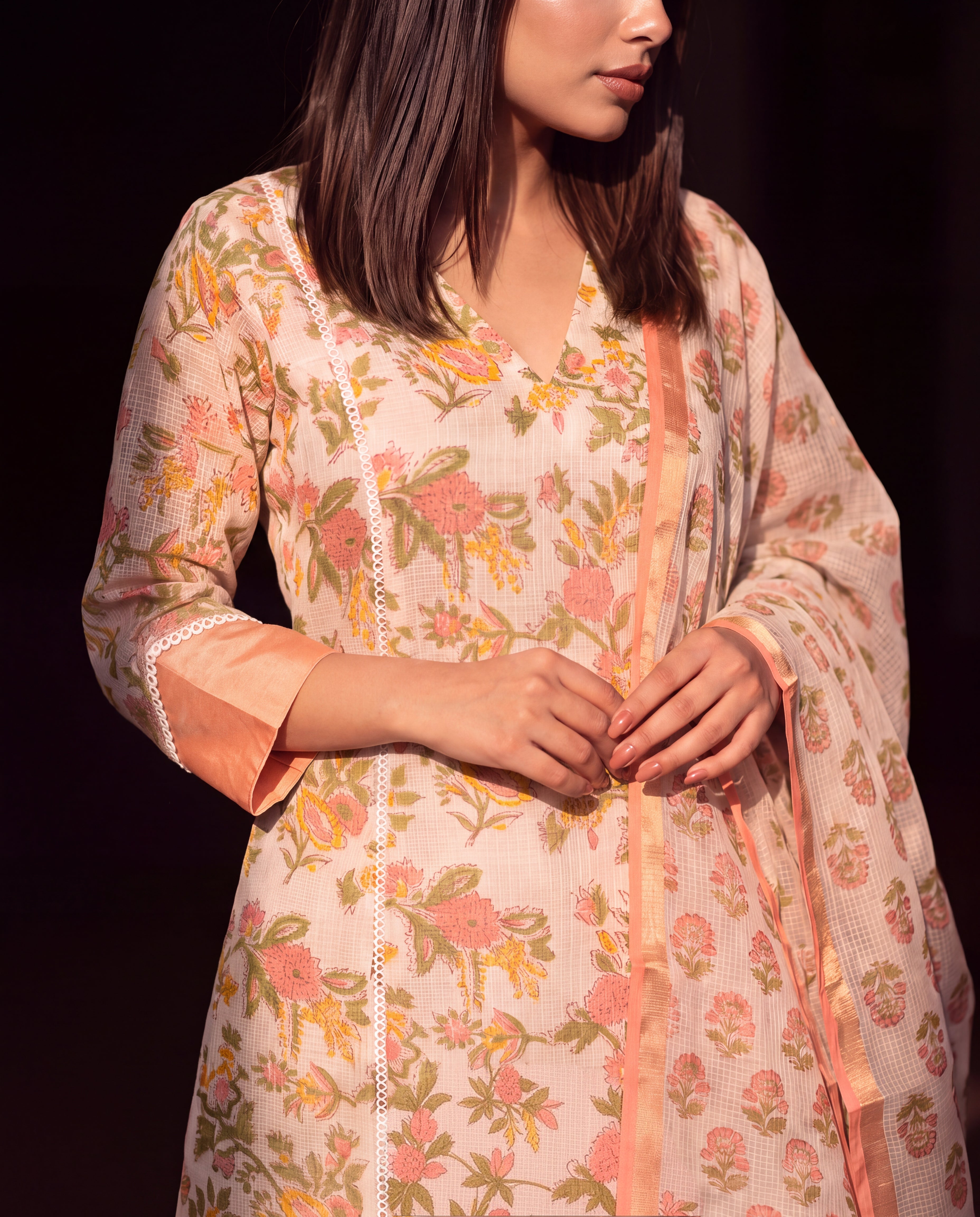 Peach Meadow Floral Flared Suit Set